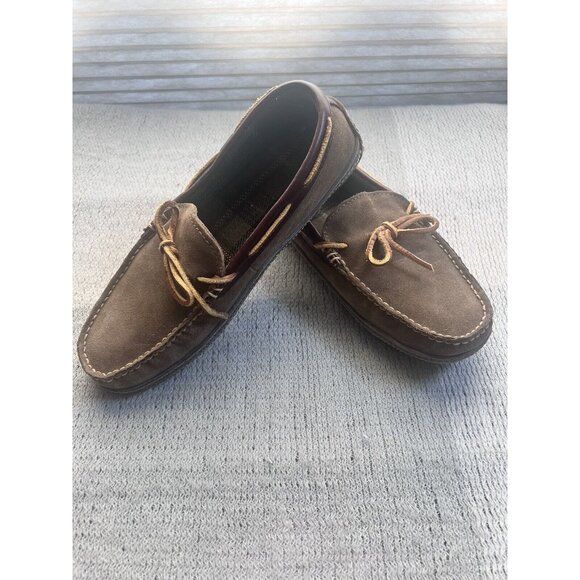 L.L Bean Mens SZ 9 Medium Handsewn Slippers Flannel Lined Tan Slip On Leather - Picture 8 of 12